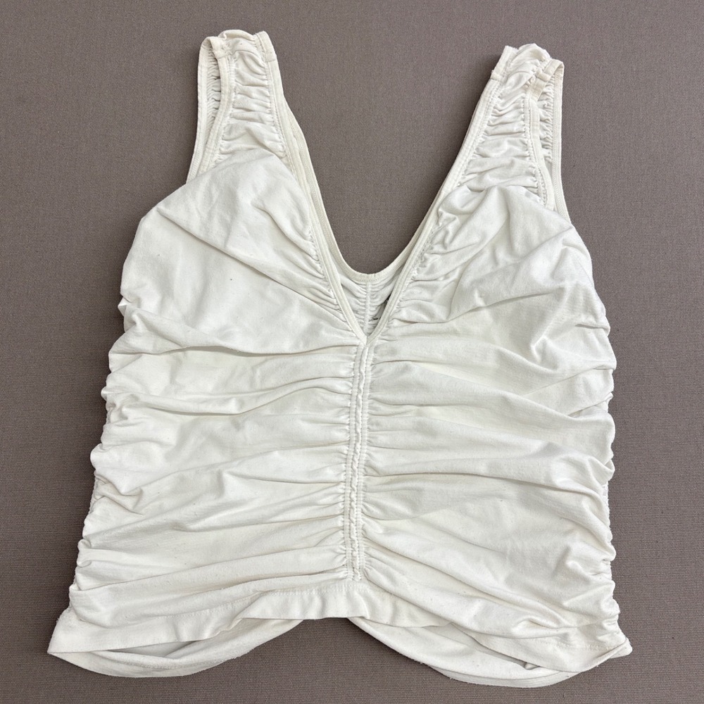 Free People Movement White Ruched V-Neck Tank Top Size M